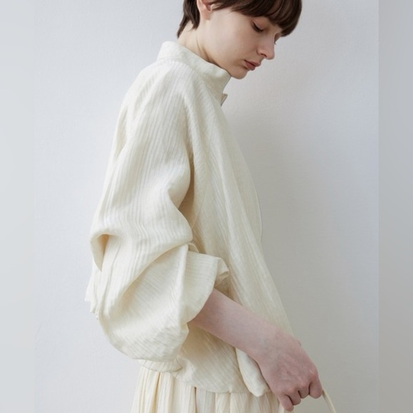 Tageechita zip up Jacket Balloon Sleeve Willow Blouson white cream neutral large - Picture 7 of 13